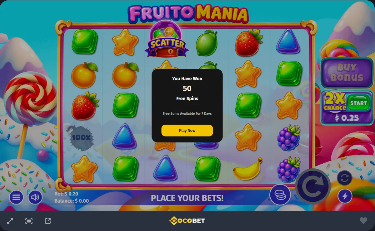 Free spins credited in the Sweet Bananas slot at Cocobet